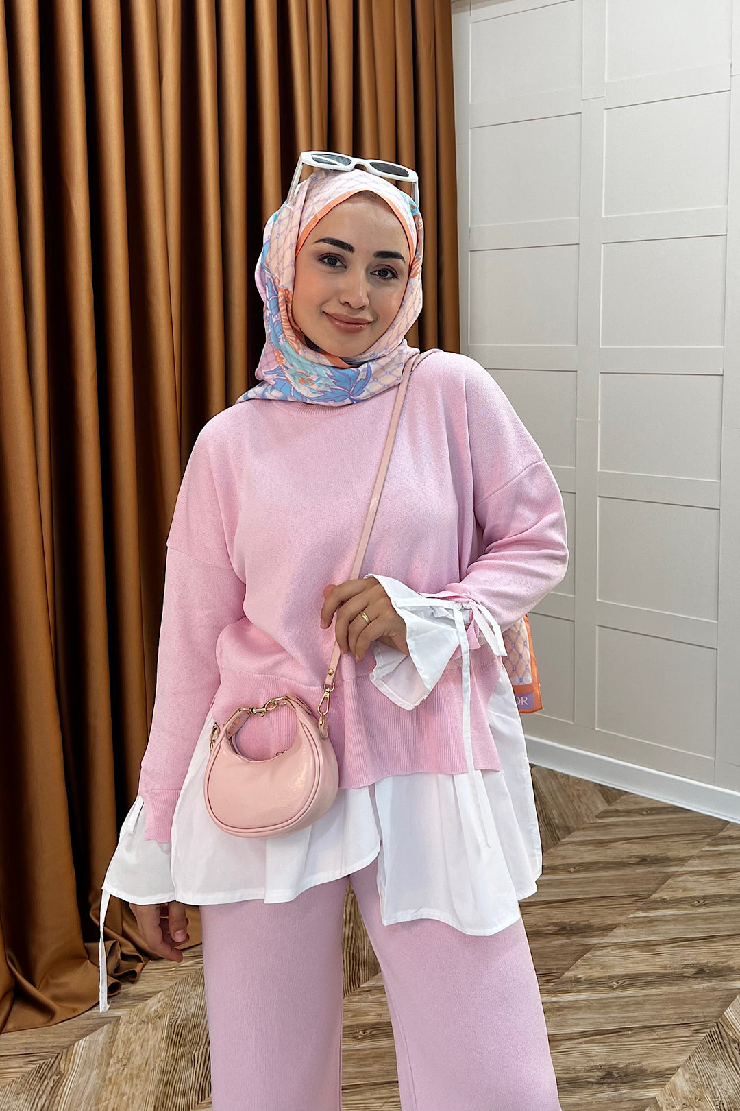 Truva Gömlek Detay Merserize Triko Takım Pembe 25350-PEMBE