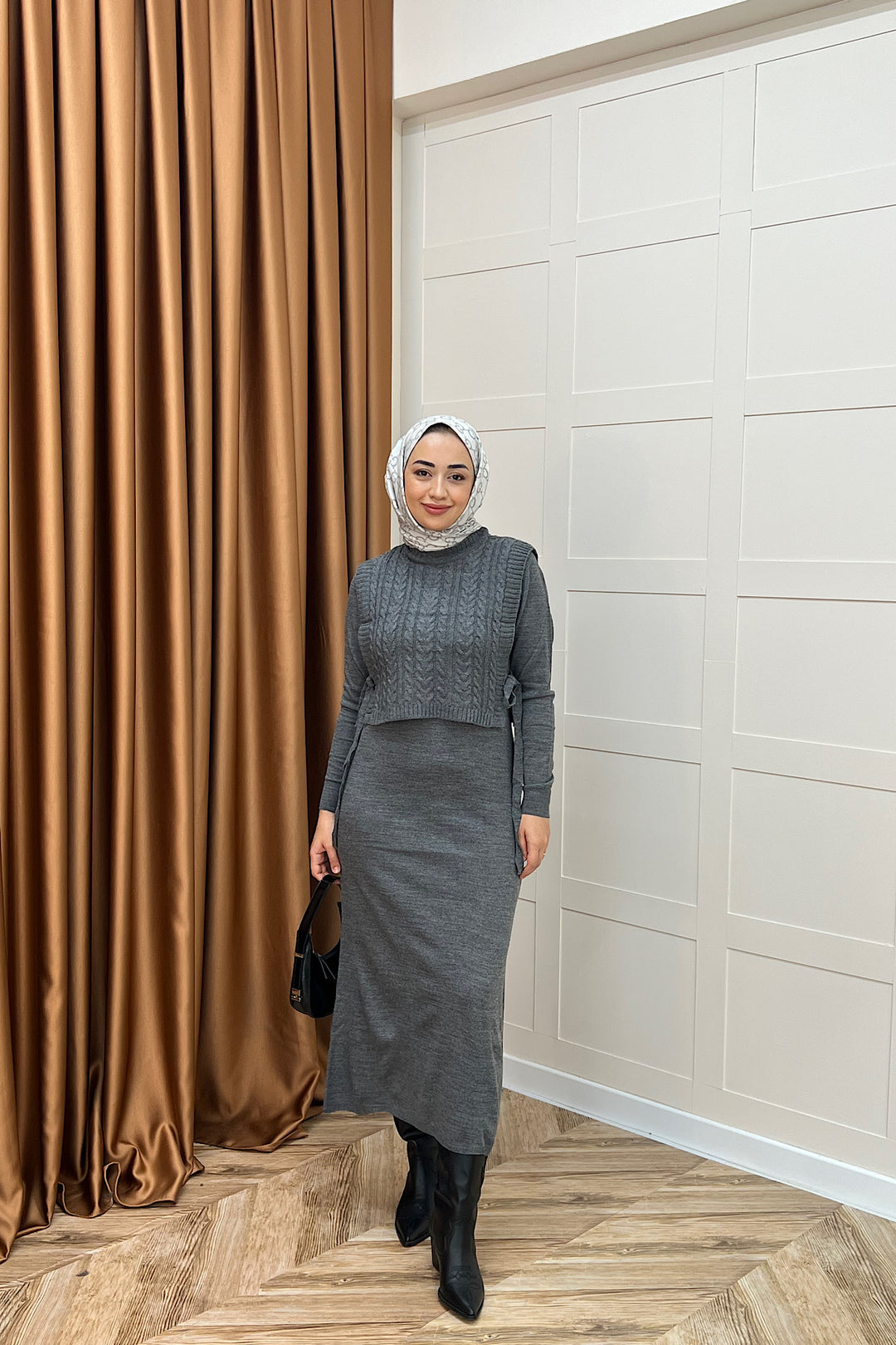 Barles İkili Triko Elbise Gri 25220-GRI