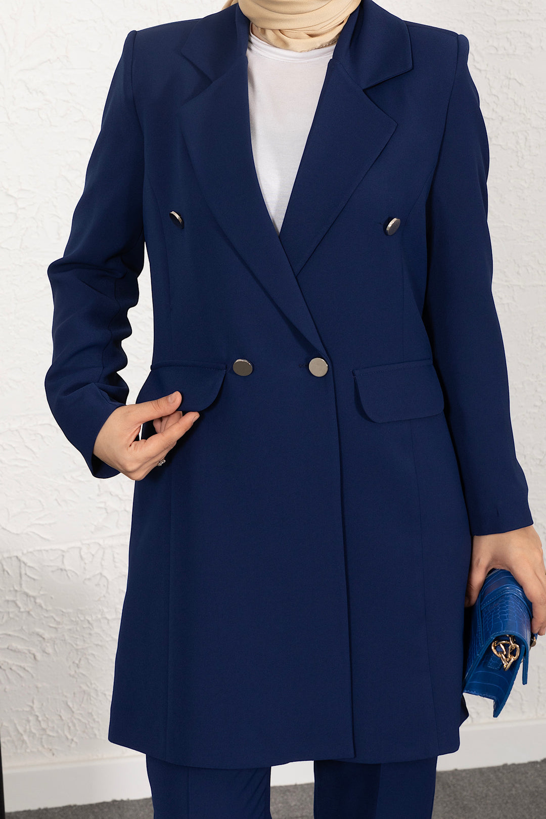 Blazer Ceketli İkili İndigo Takım 0393-INDIGO