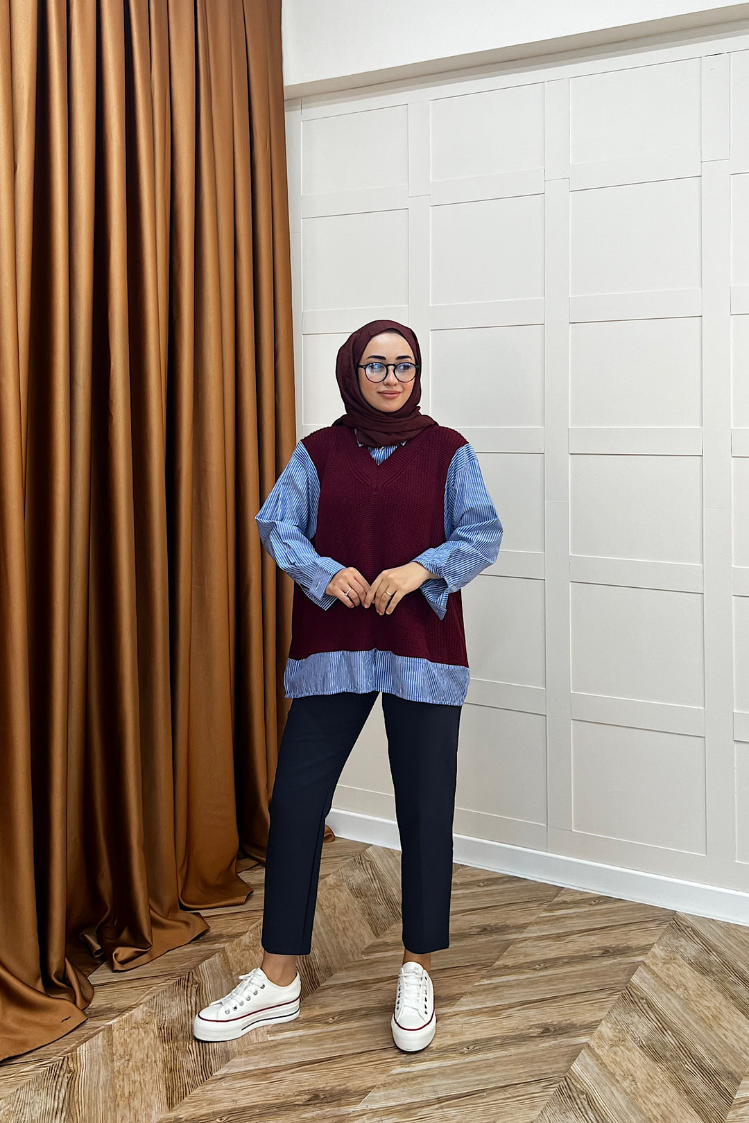 Triko Süveterli Gömlek Bordo 24730-BORDO