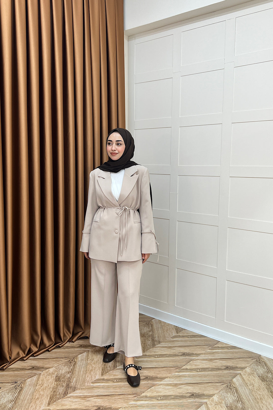 Kuşak Detay Ceket Takım Taş 5004-TAS