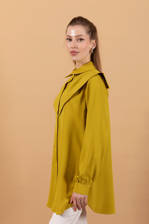 Yakası Allerli Linda Gömlek Yağ Yeşili 01697-YAGYESILI