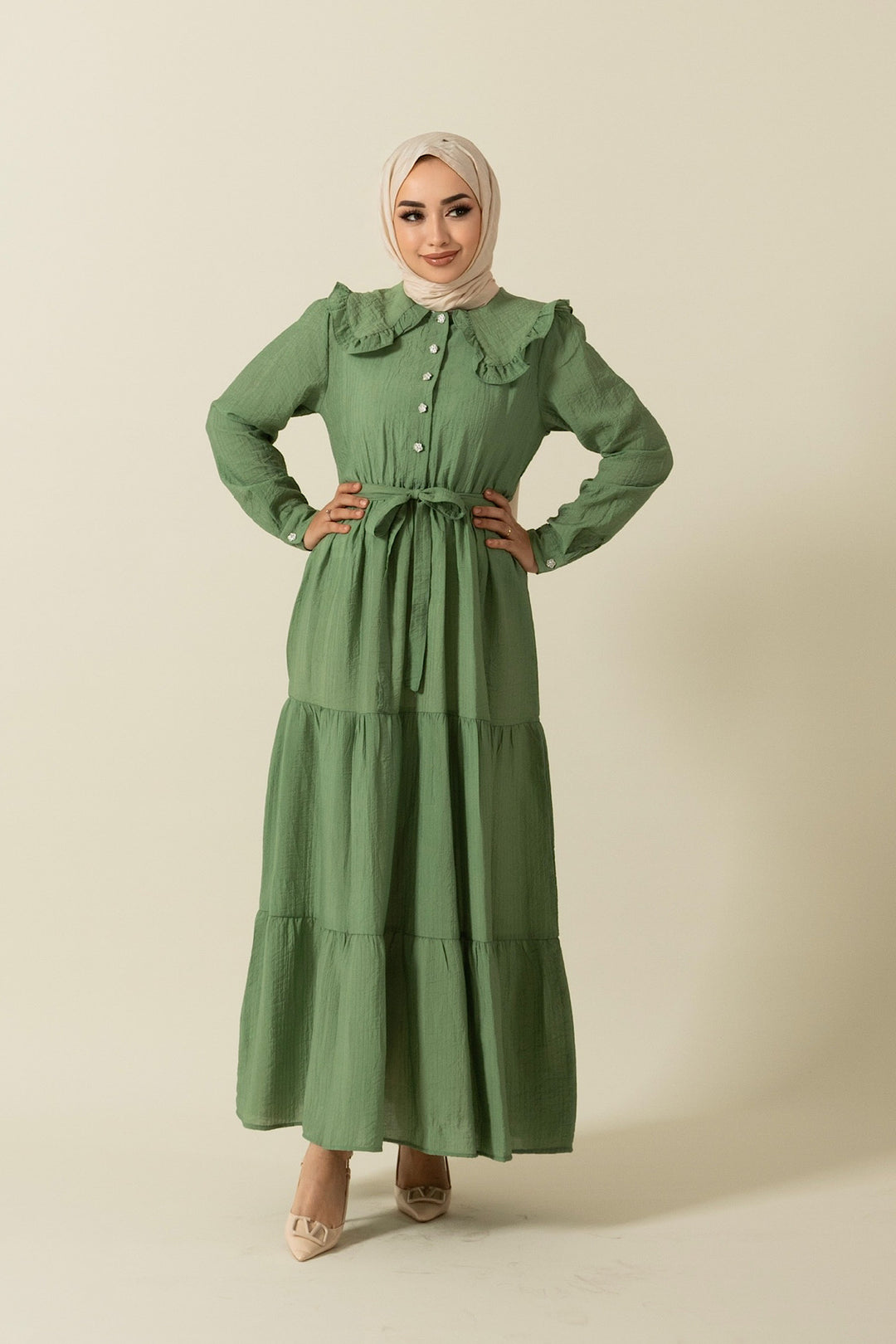 Bebe Yakalı Elbise Yeşil 1899-YESIL