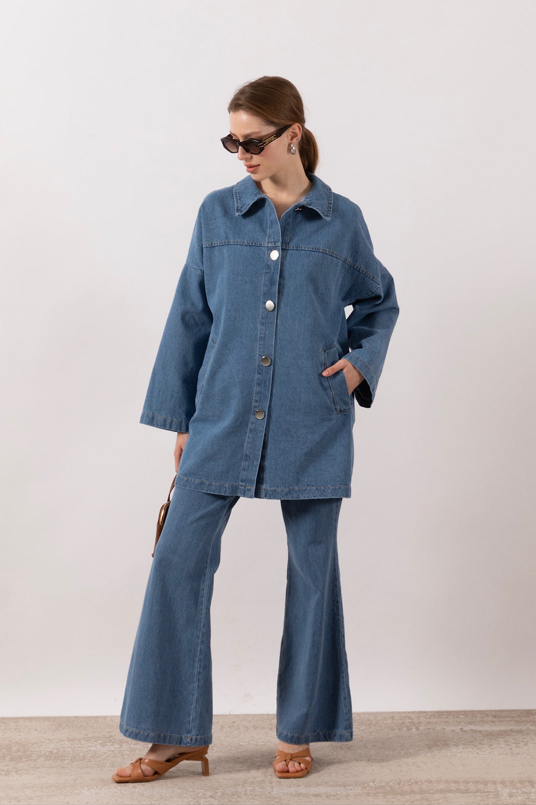 İspanyol Pantolonlu Kot Takım Mavi 6200-MAVI