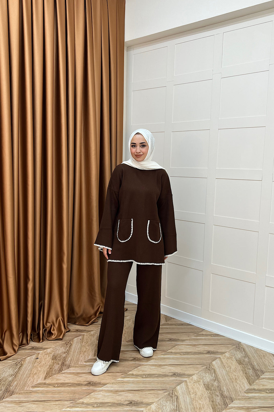 Cep Örgülü Triko Takım Kahverengi 24200-KAHVERENGI