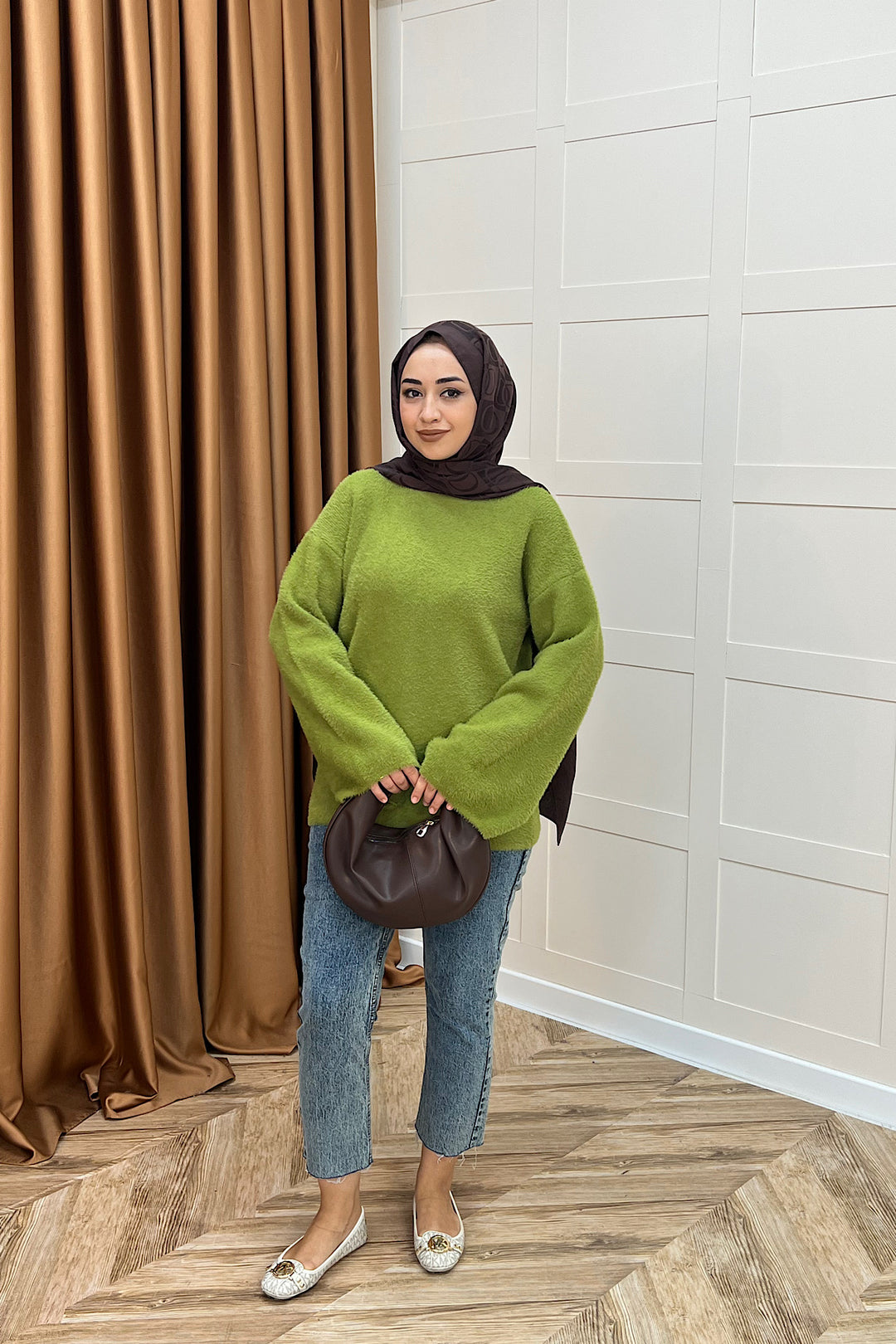 Leyal Triko Kazak Yağ Yeşili 25440-YAGYESILI