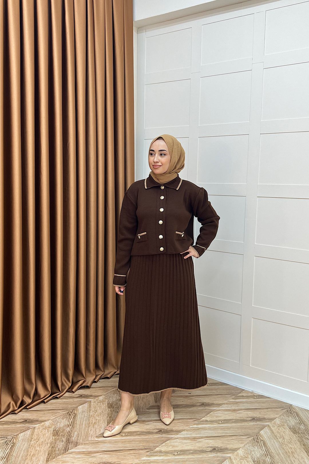 Roma Etekli Triko Takım Kahverengi 20999-KAHVERENGI