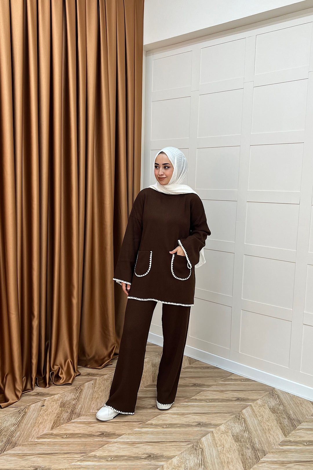 Cep Örgülü Triko Takım Kahverengi 24200-KAHVERENGI