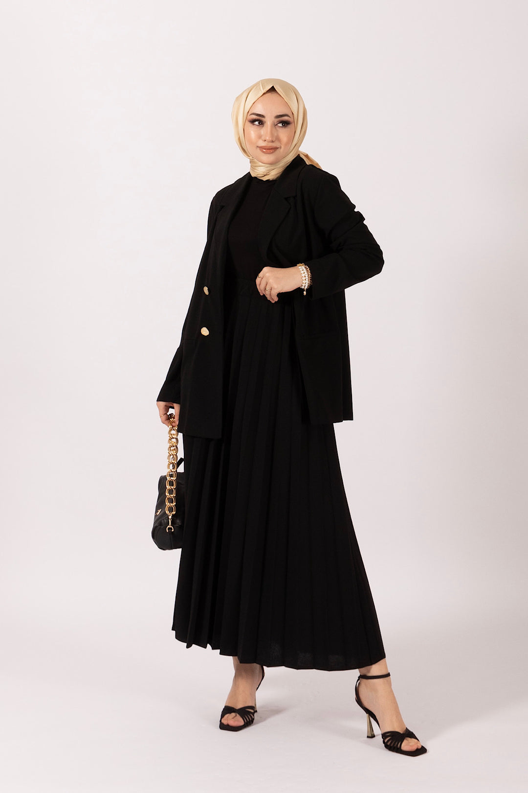 Eteği Piliseli Ceket Takım Siyah 2005-SIYAH