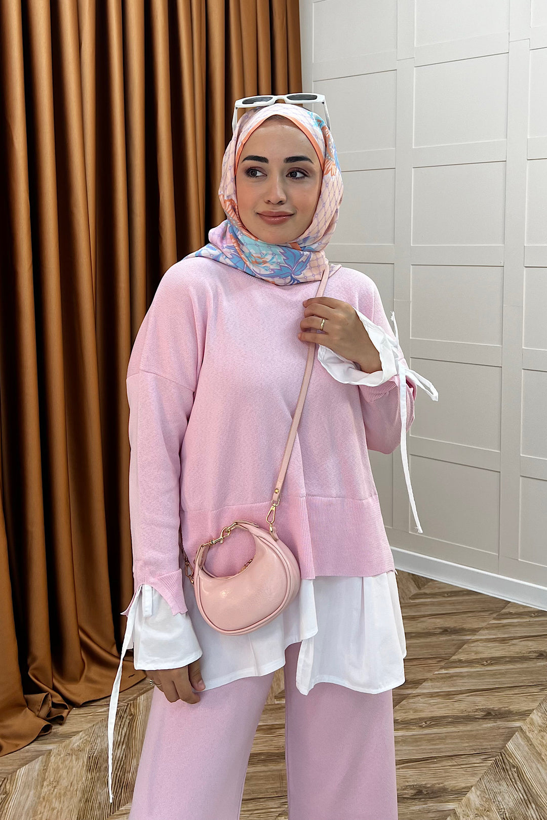 Truva Gömlek Detay Merserize Triko Takım Pembe 25350-PEMBE