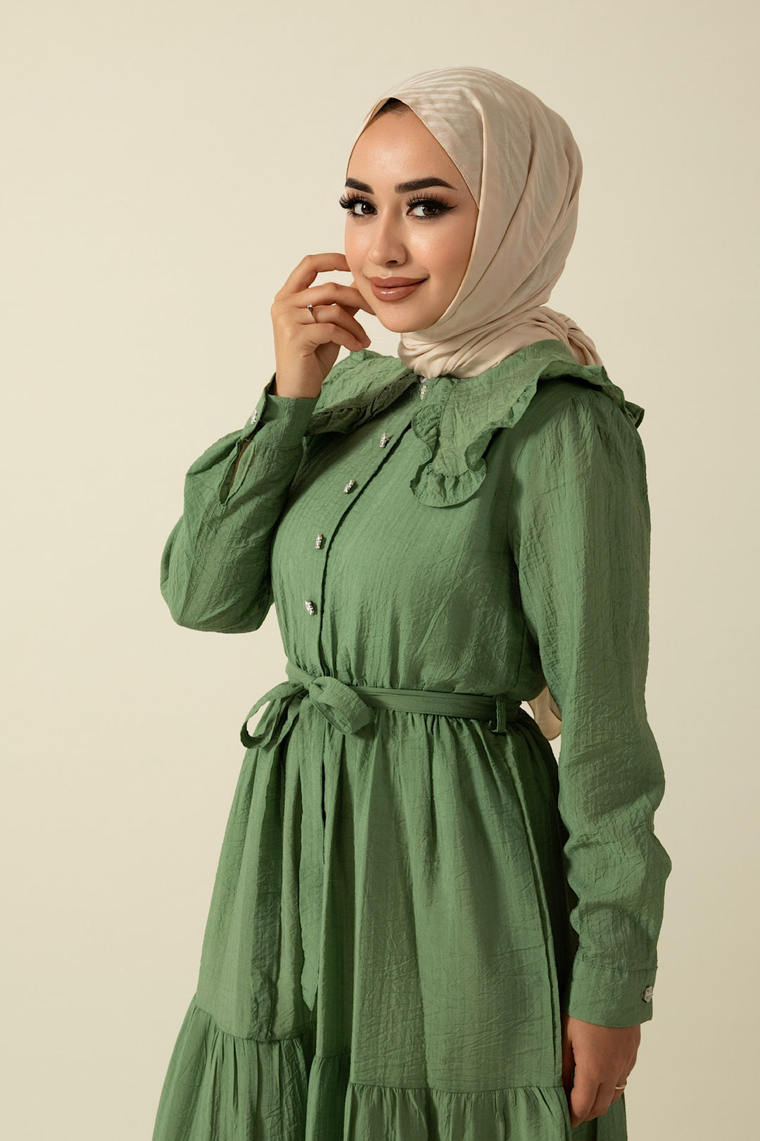 Bebe Yakalı Elbise Yeşil 1899-YESIL