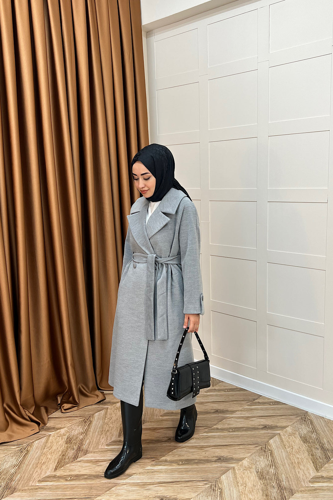 Martina Yırtmaçlı Kaban Gri 5508-GRI