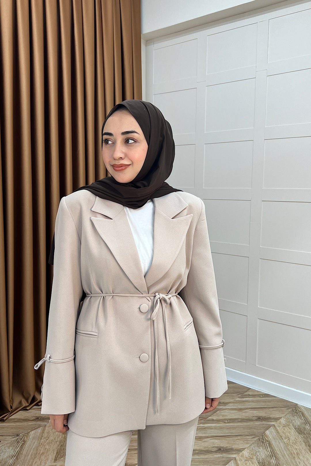 Kuşak Detay Ceket Takım Taş 5004-TAS