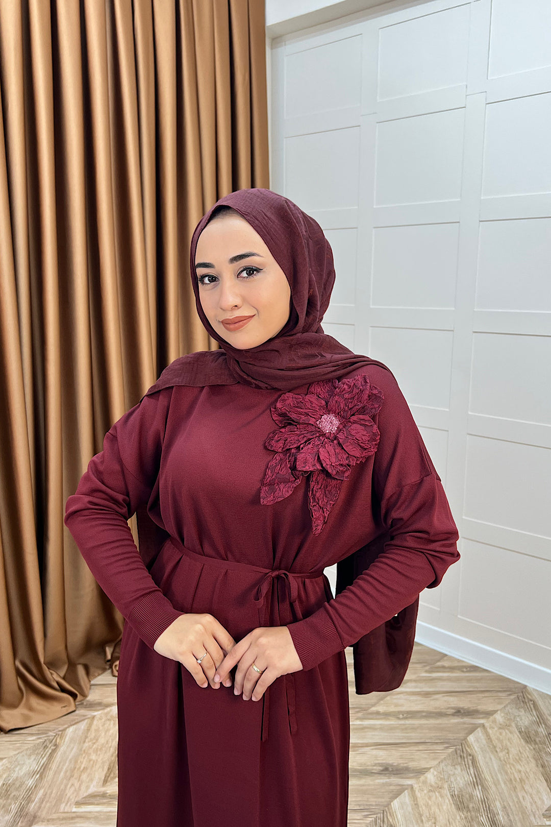 Zambak Merserize Triko Elbise Bordo 25110-BORDO
