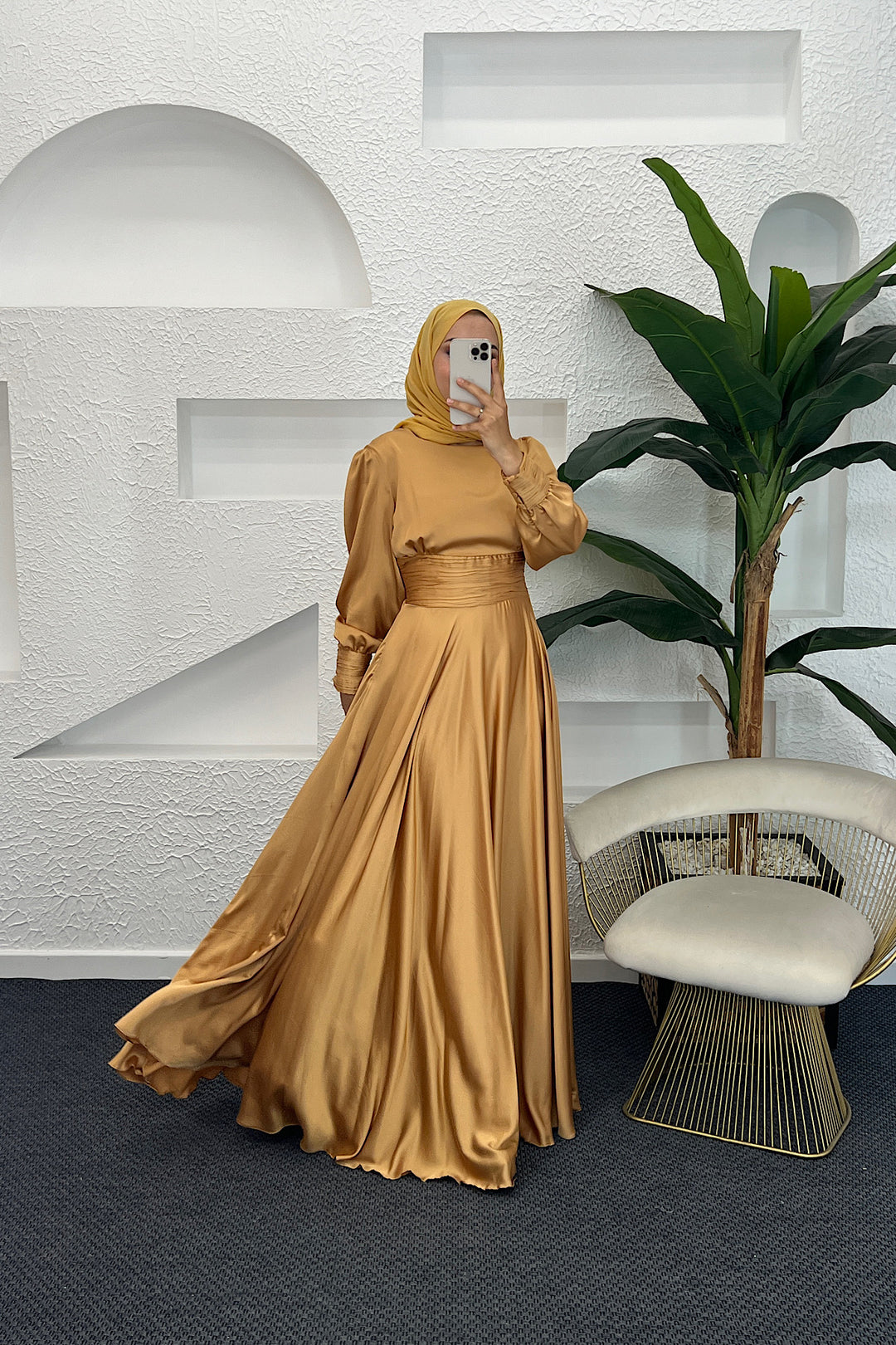 Beli Piliseli Saten Abiye Sarı 04340-SARI
