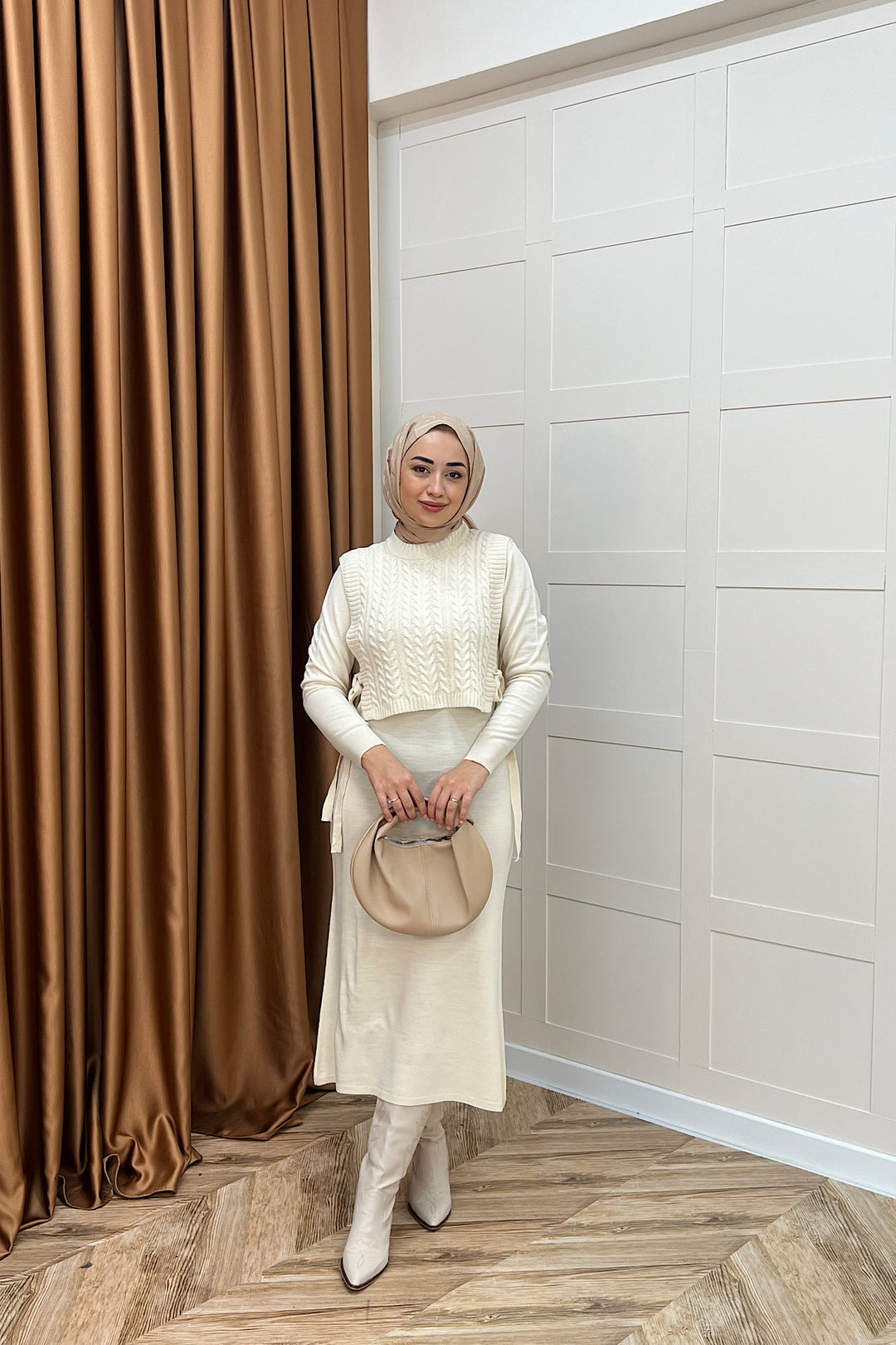 Barles İkili Triko Elbise Krem 25220-KREM