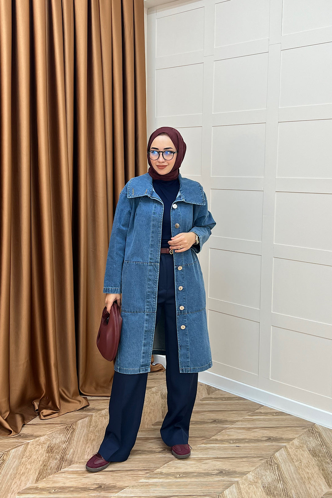 Yaka Detay Kot Ceket Mavi 5507-MAVI