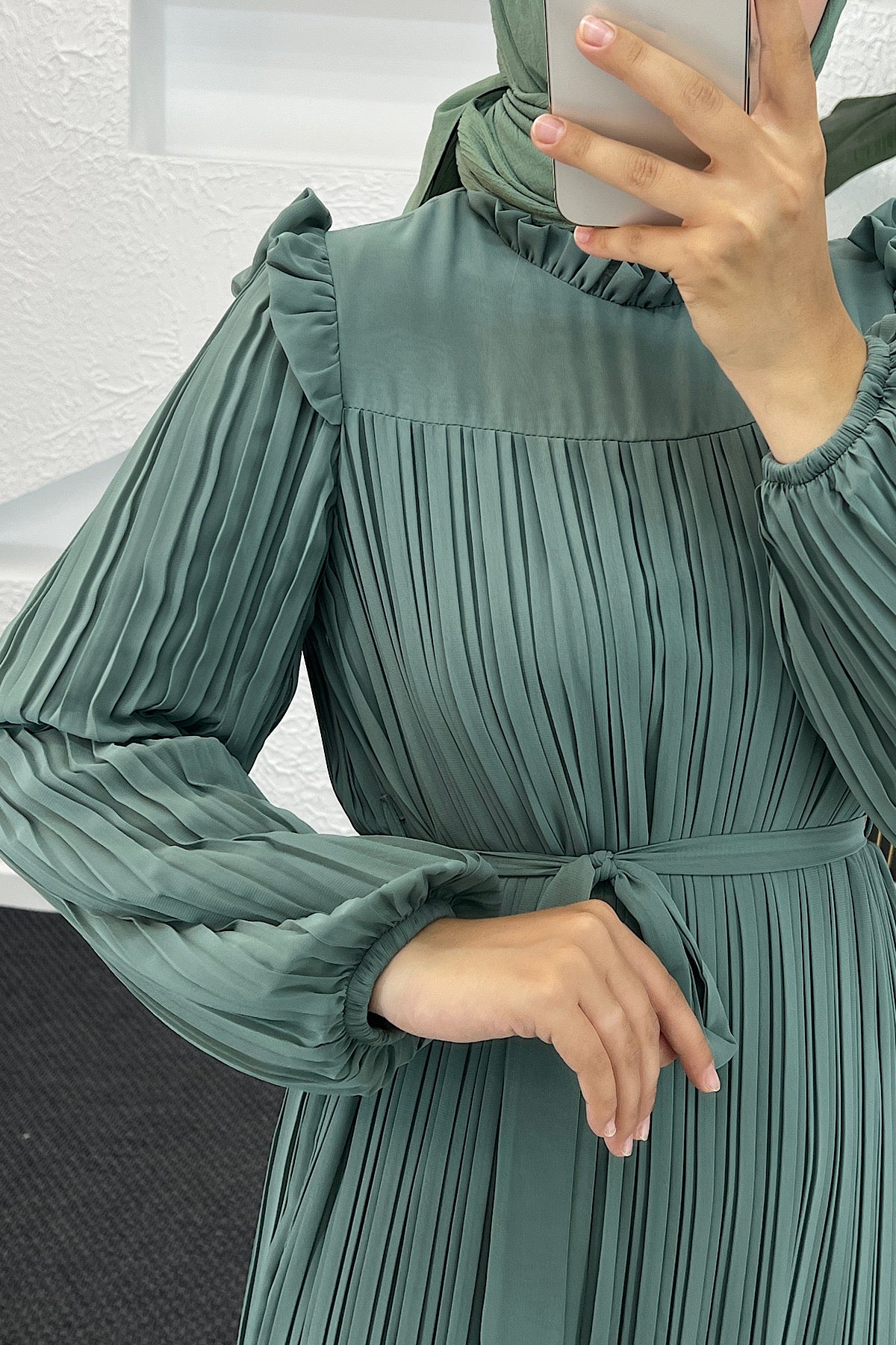 Bella Piliseli Şifon Elbise Mint 04670-MINT