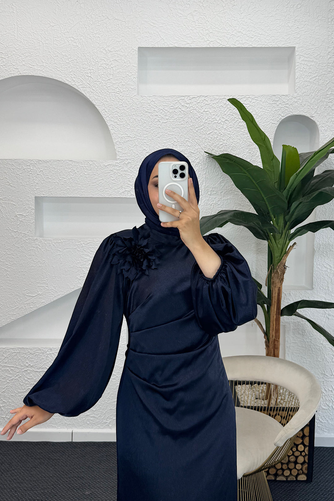 Sanna Broş Detay Abiye Lacivert 4985-LACIVERT