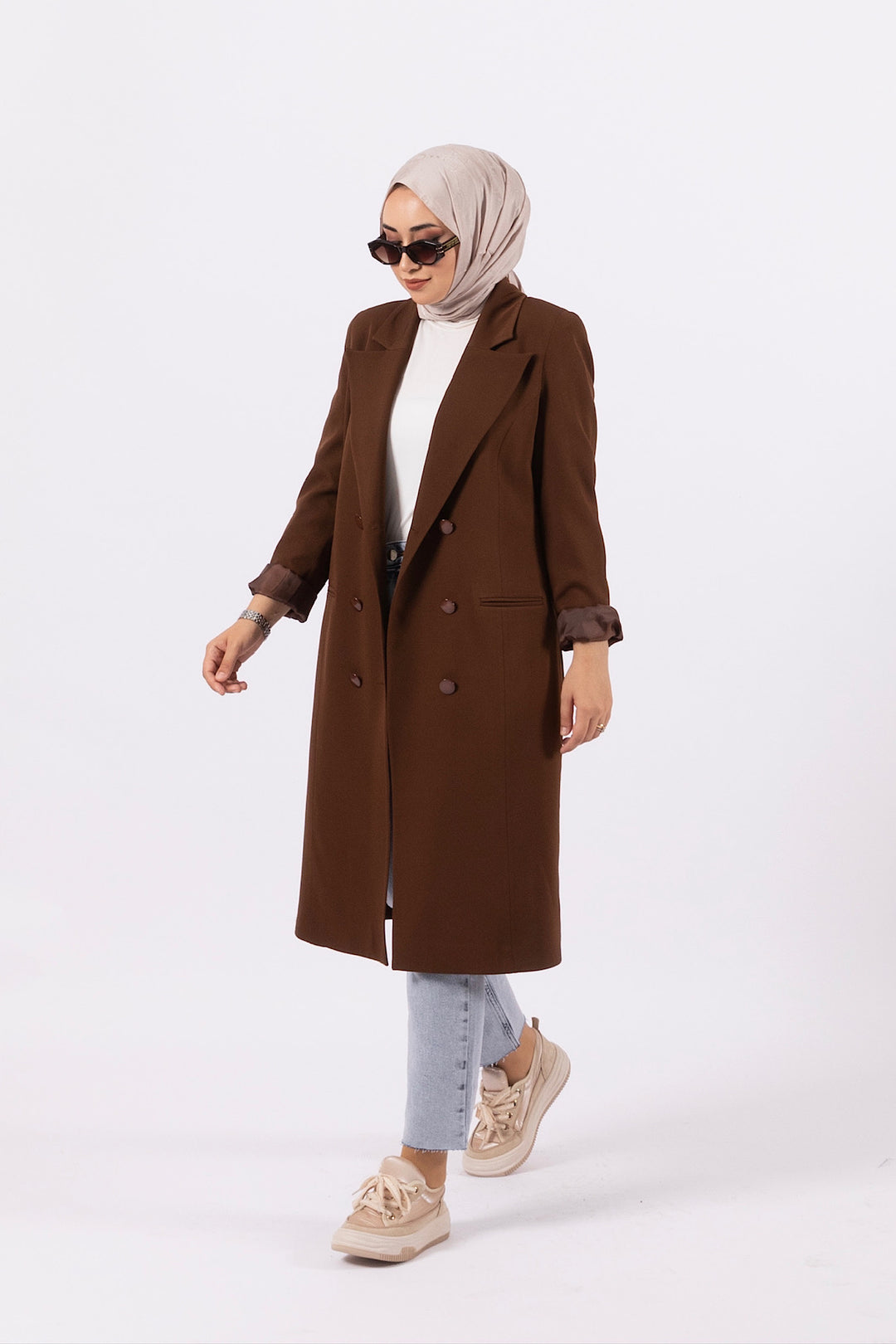 Uzun Blazer Ceket Kahverengi 24K6109-KAHVERENGI