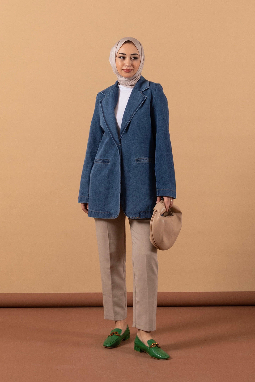 Tek Düğme Kot Ceket Mavi 6189-MAVI