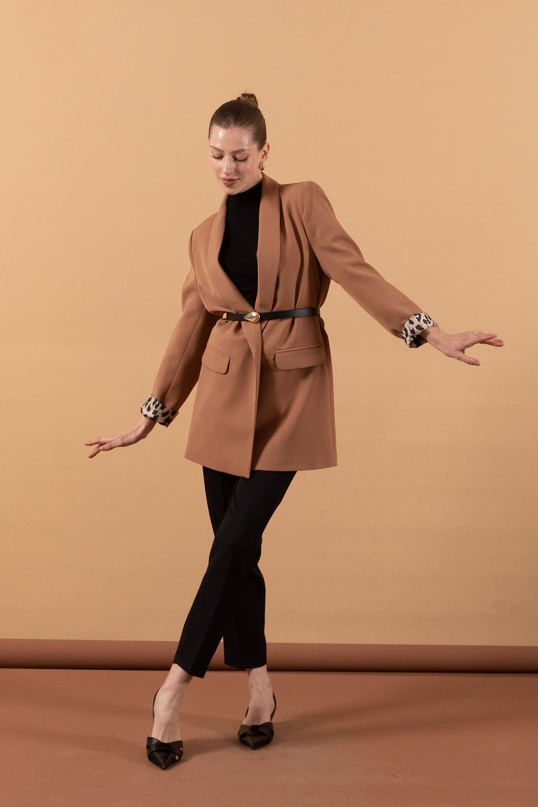 Şal Yaka Blazer Ceket Camel 2030-CAMEL