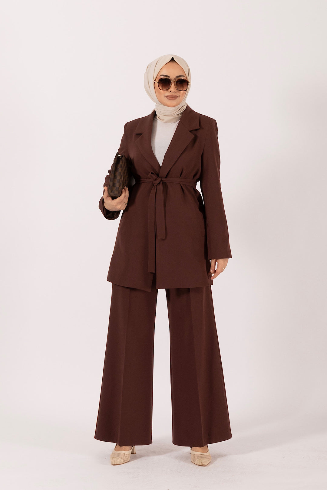 İkili Düz Ceket Takım Kahverengi 6151-KAHVERENGI