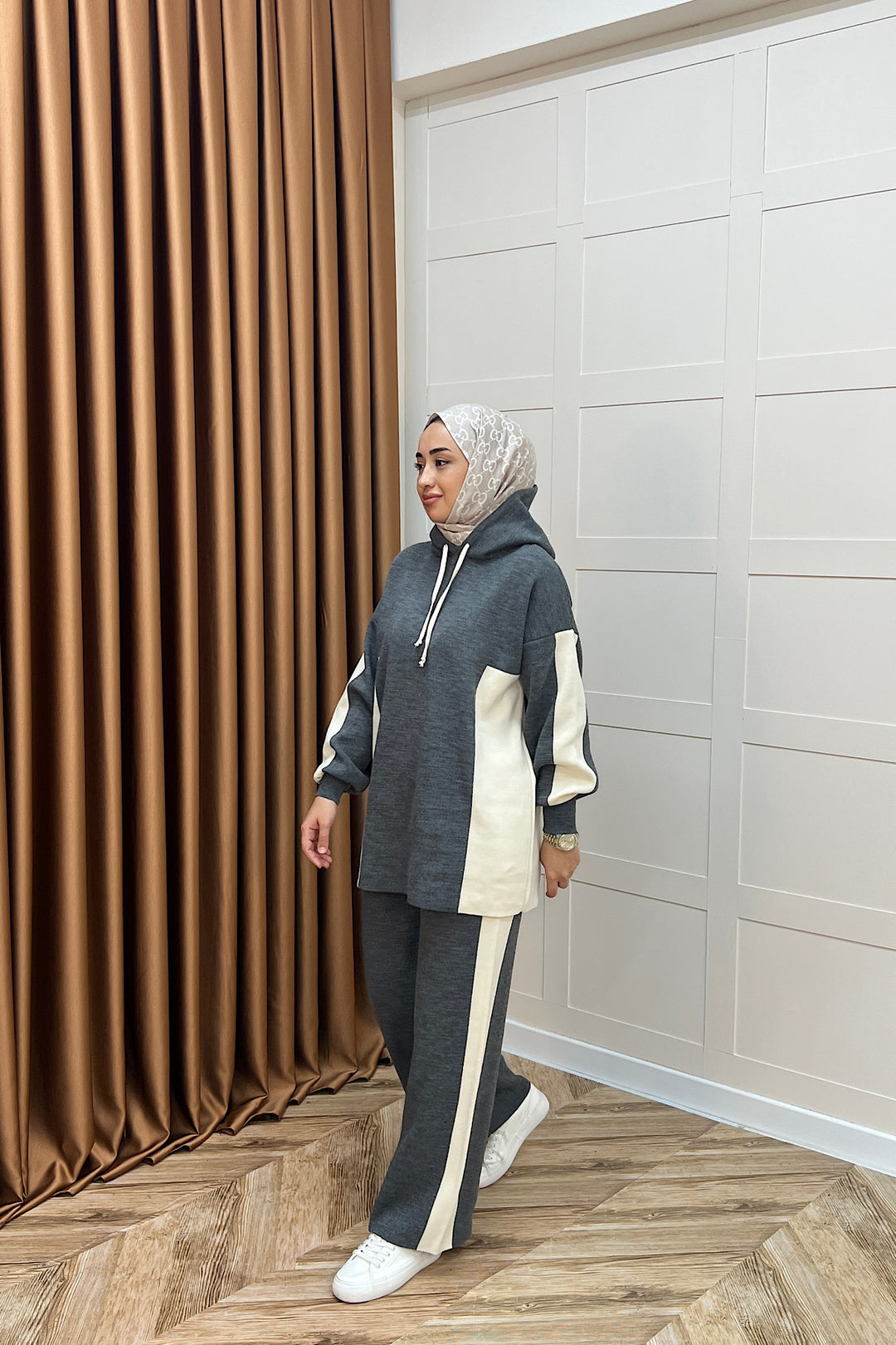 Lapis Çizgili Kapüşonlu Triko Takım Antrasit 241210-ANTRASIT