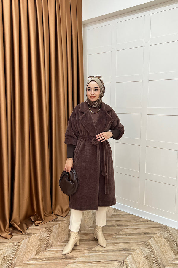 Angora Premium Kumaş Kaban Kahverengi 5519-KAHVERENGI