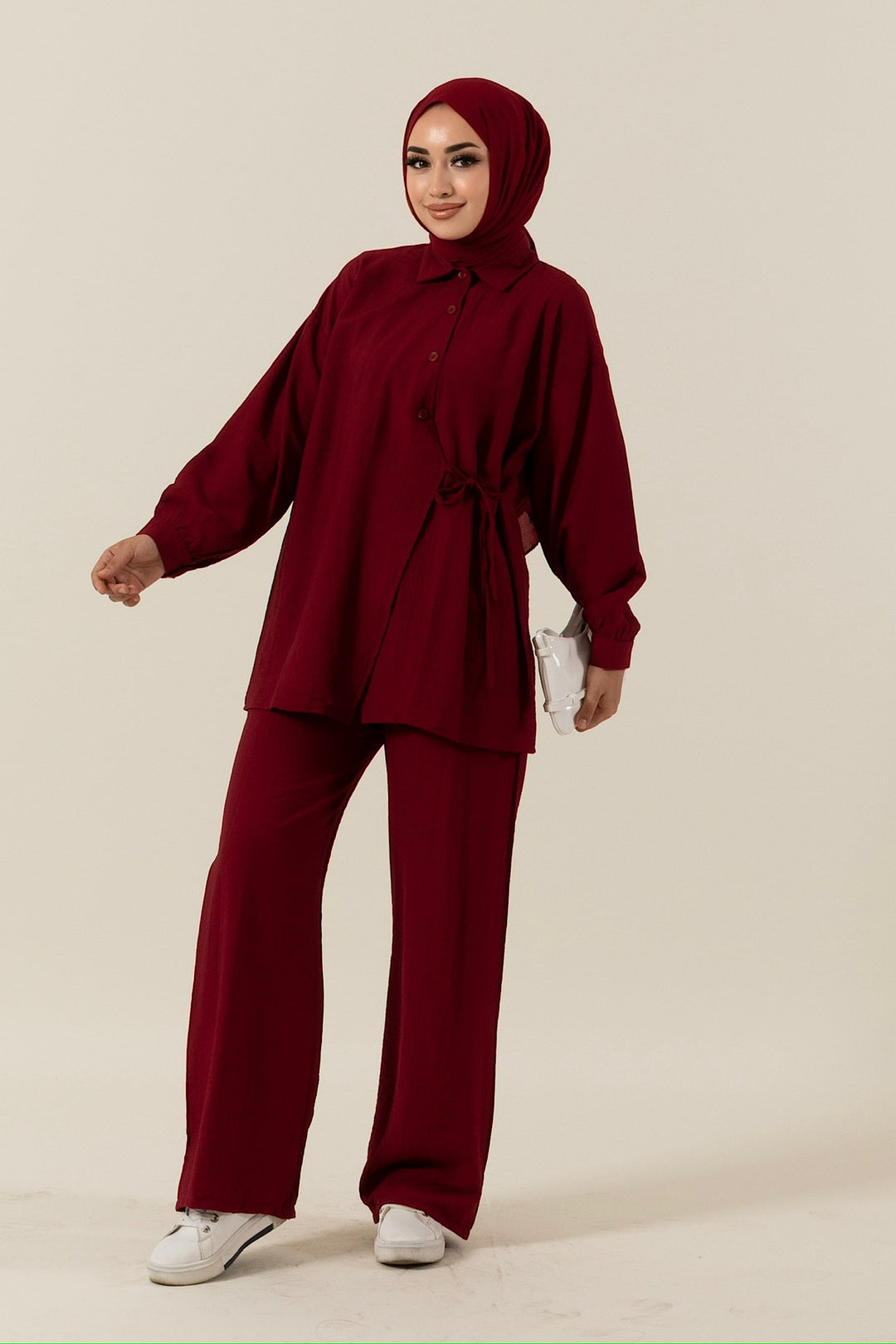 Tuana Yandan Bağlamalı Takım Bordo 3130-BORDO