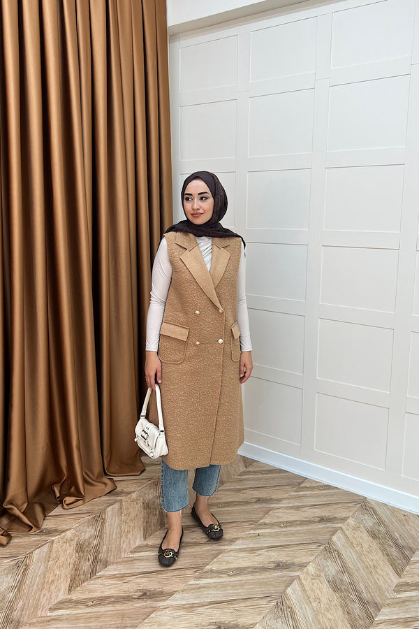 Cerry Uzun Yelek Vizon 7896-VIZON