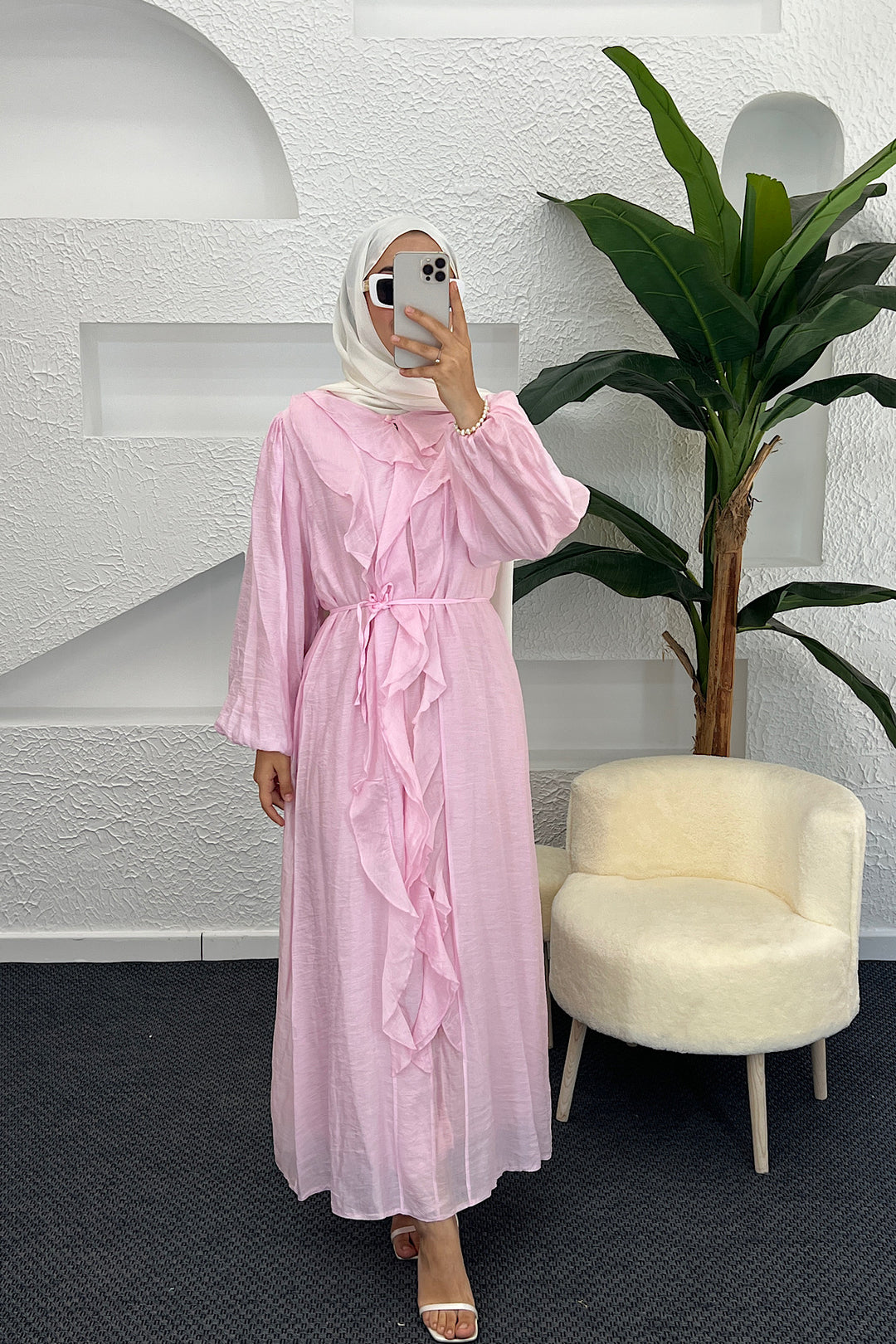 Edil Fırfır Detay Elbise Pembe 3366-PEMBE