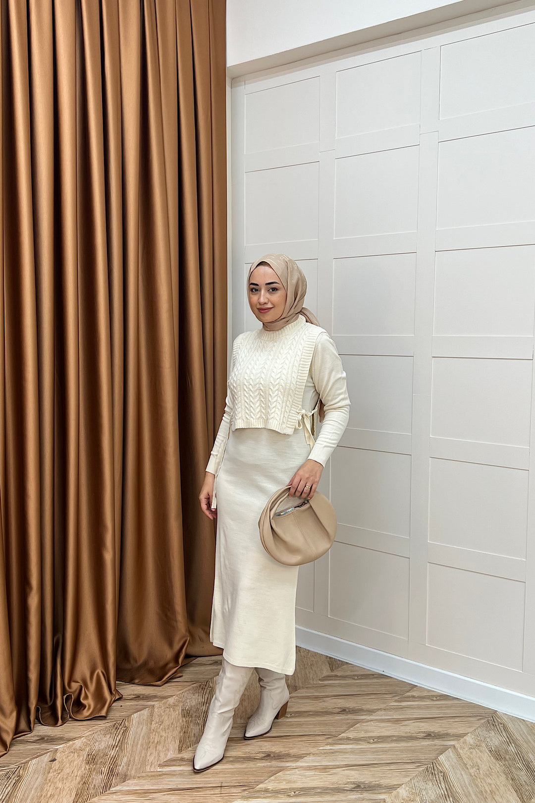 Barles İkili Triko Elbise Krem 25220-KREM