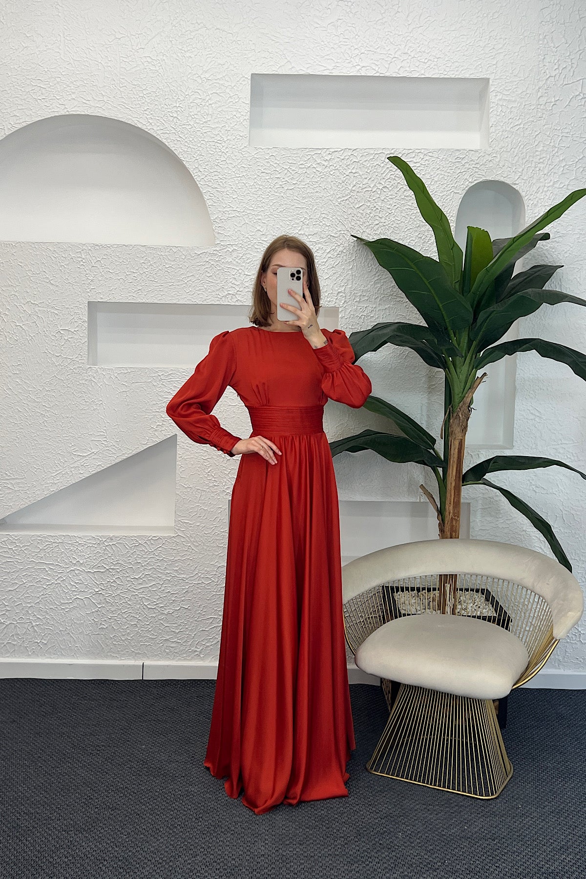 Beli Piliseli Saten Abiye Oranj 04340-ORANJ