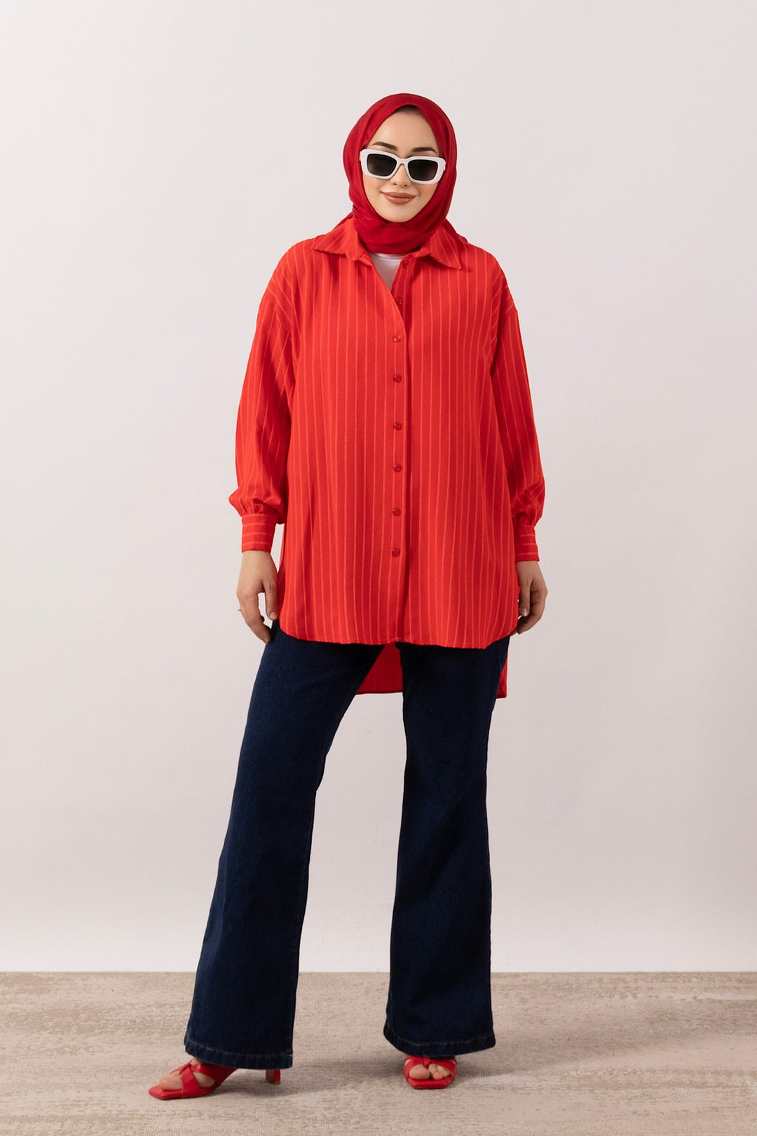 Çizgi Detay Tunik Mercan 01573-MERCAN
