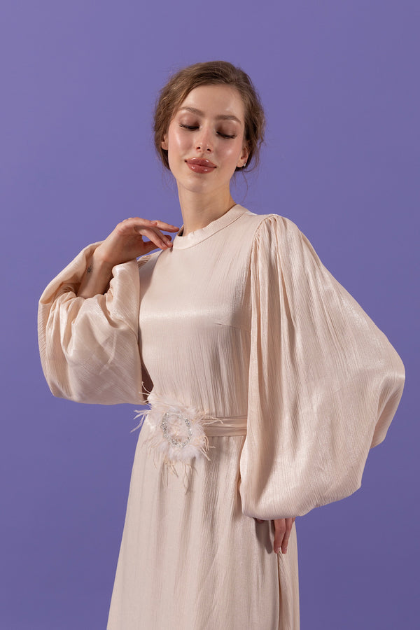 Taş Tüy Detay Janjan Elbise Taş 3007-TAS