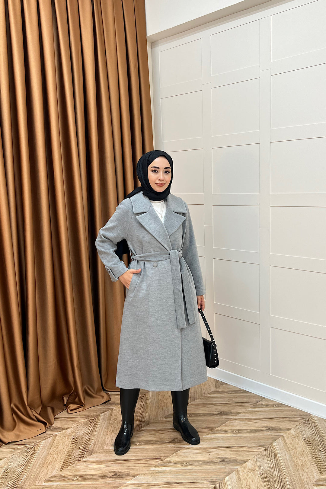 Martina Yırtmaçlı Kaban Gri 5508-GRI