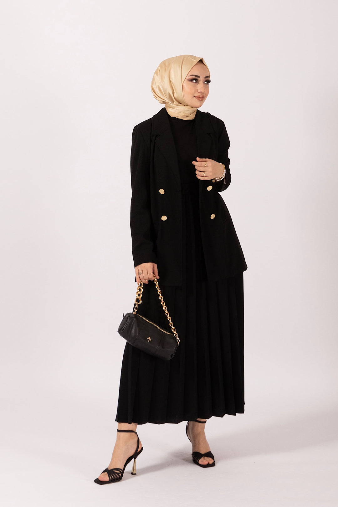 Eteği Piliseli Ceket Takım Siyah 2005-SIYAH