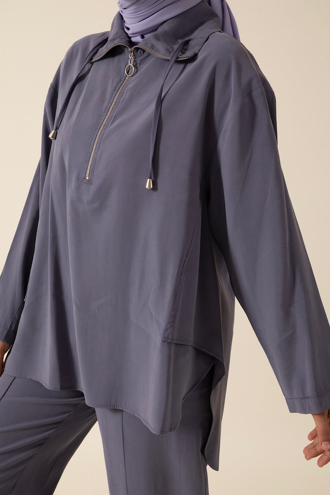 Yarım Fermuar Detay Ikılı Takım Mor 8370-MOR