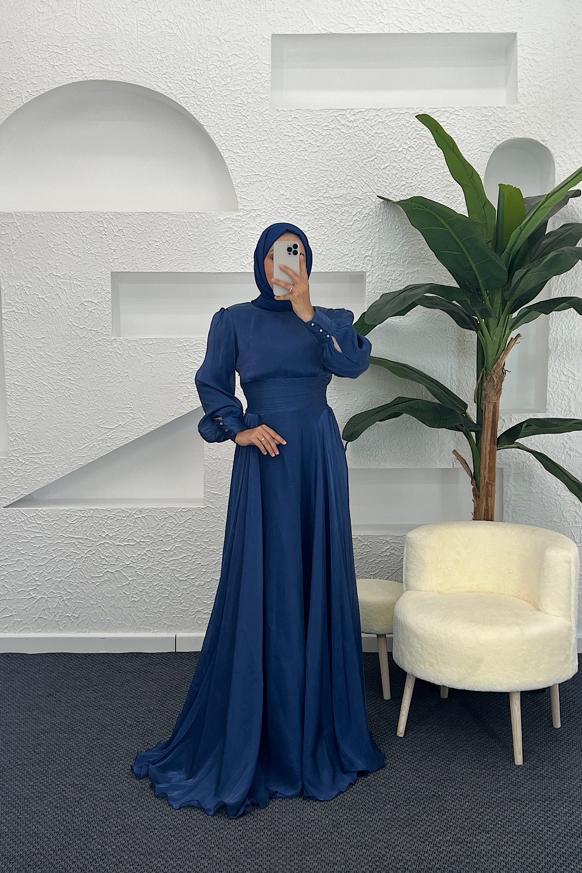 Marly Beli Piliseli Abiye Lacivert 3066-LACIVERT