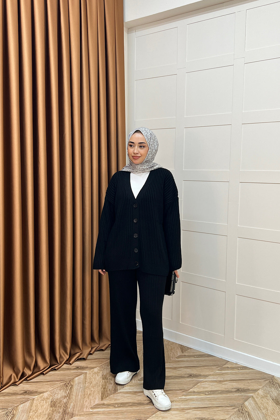 Galata Fitilli Triko Hırka Takım Siyah 25630-SIYAH