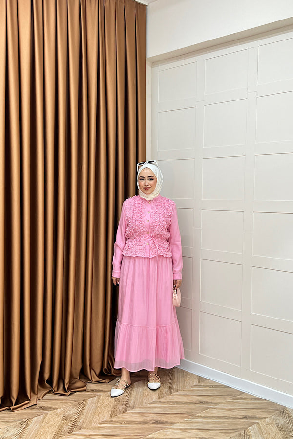 Vera Fırfırlı Etek Takım Pembe 3170-PEMBE