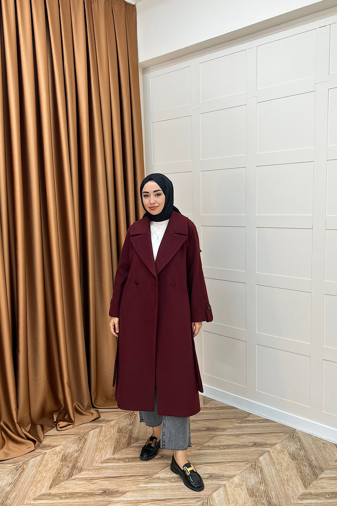 Martina Yırtmaçlı Kaban Bordo 5508-BORDO