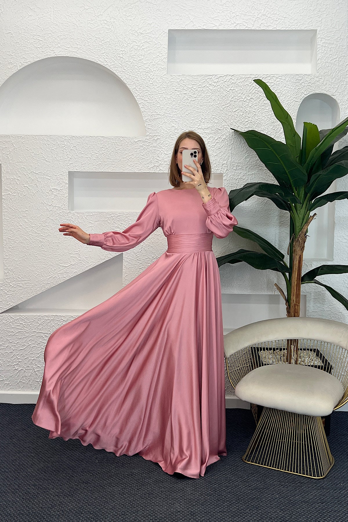 Beli Piliseli Saten Abiye Pembe 04340-PEMBE