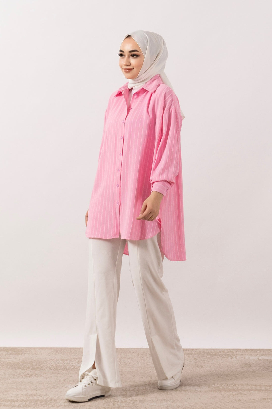 Çizgi Detay Tunik Pembe 01573-PEMBE