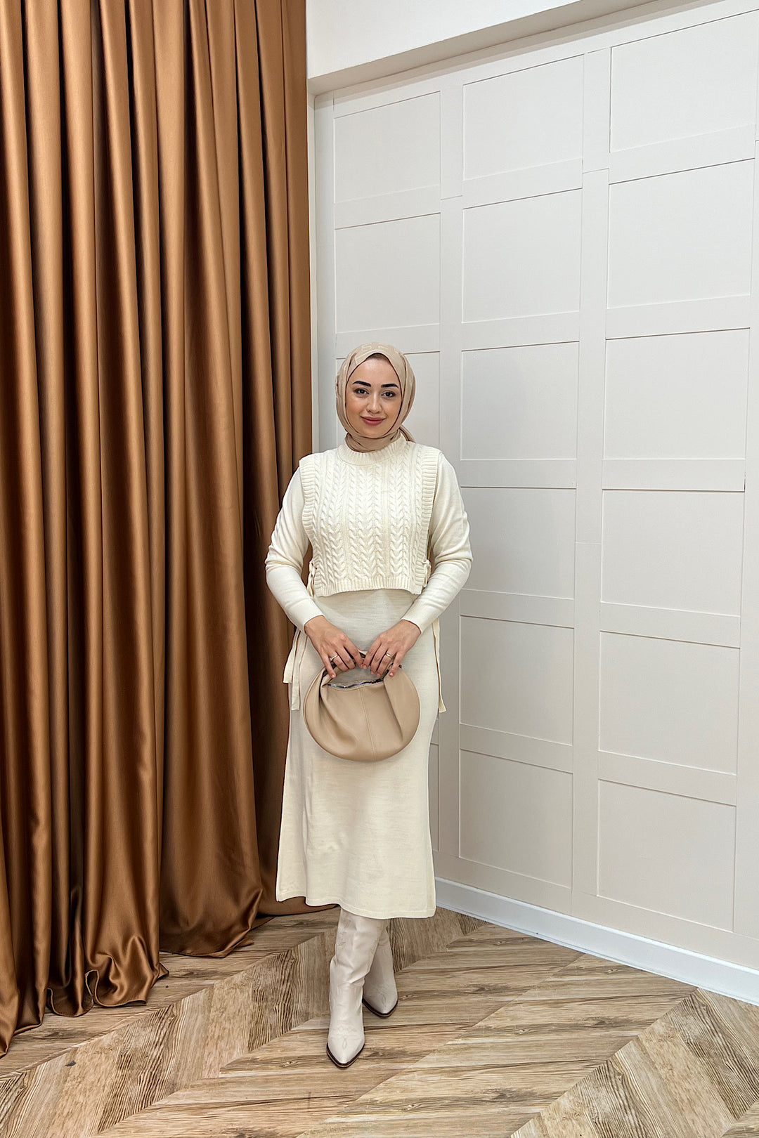 Barles İkili Triko Elbise Krem 25220-KREM