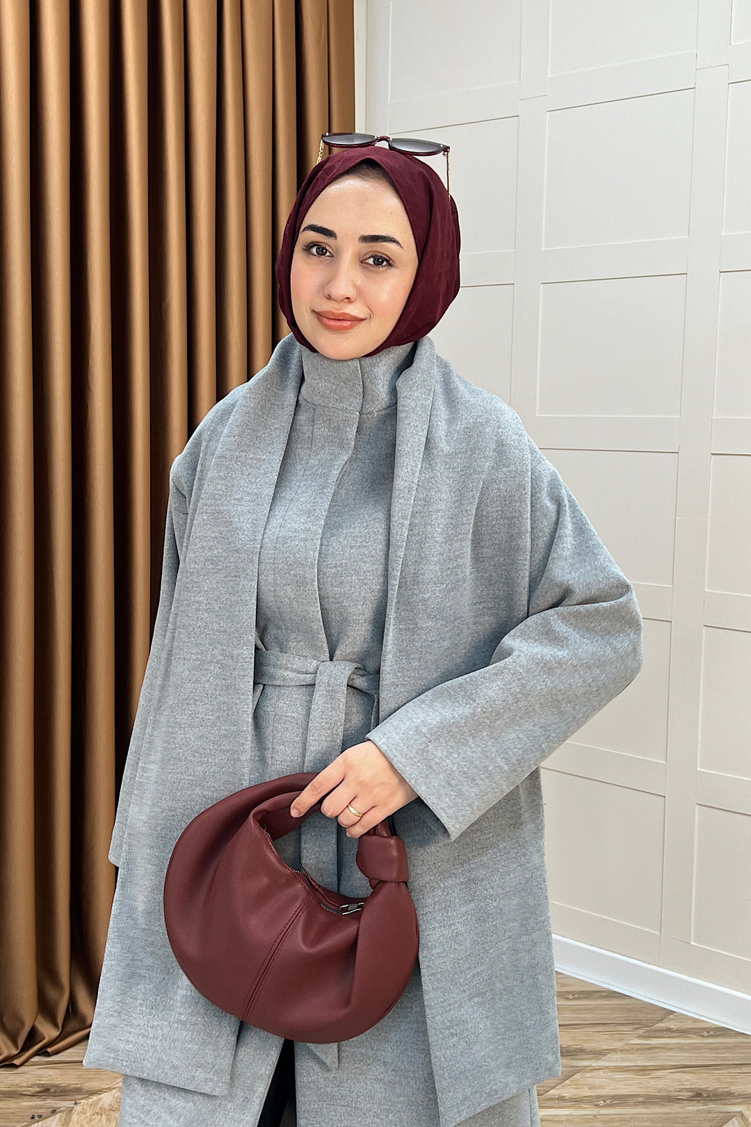 Siena Atkı Detay Kaşe Kaban Gri 5530-GRI