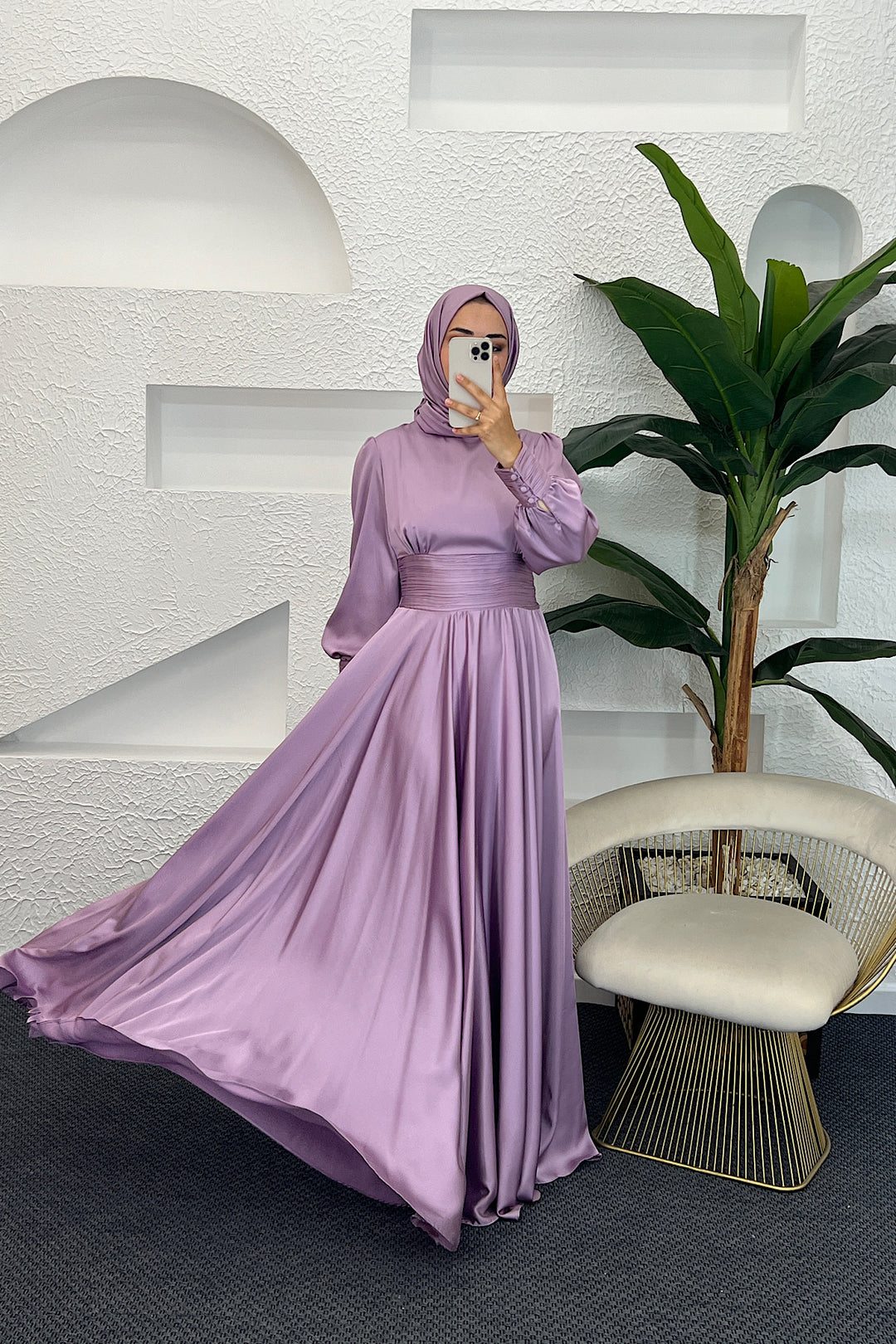 Beli Piliseli Saten Abiye Lila 04340-LILA