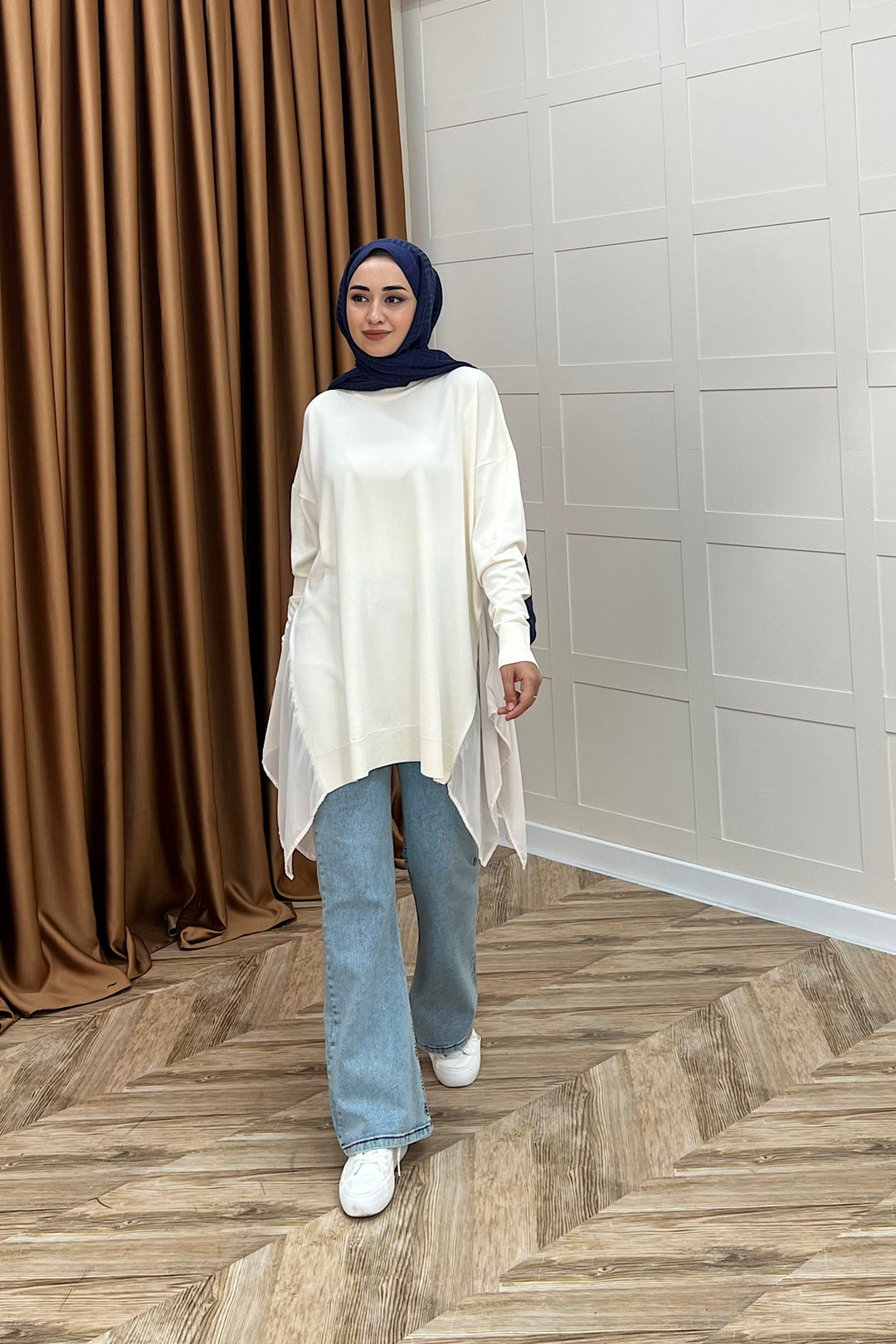 Hüda Şifon Detaylı Triko Tunik Taş 24290-TAS