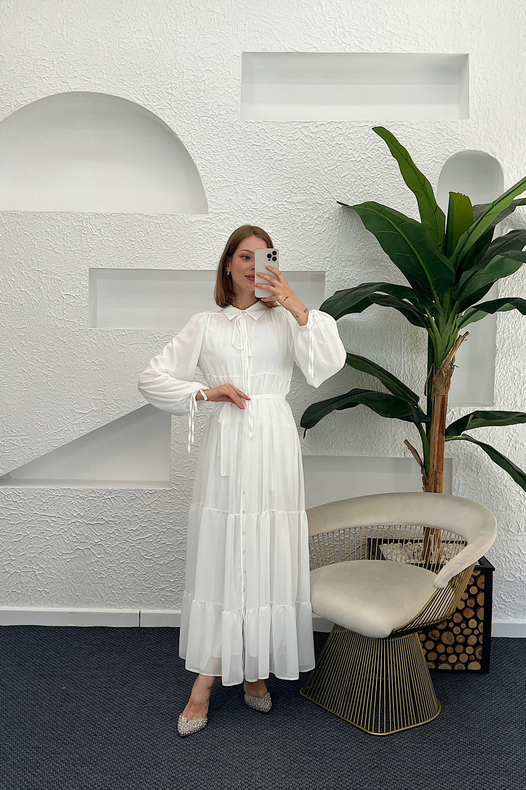 Belinda Şifon Elbise Beyaz 3043-BEYAZ